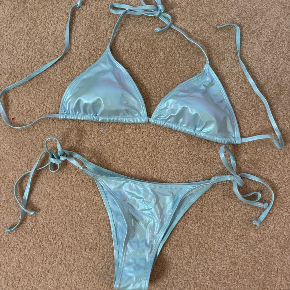 SHEIN Metallic Aqua Bikini Bottom